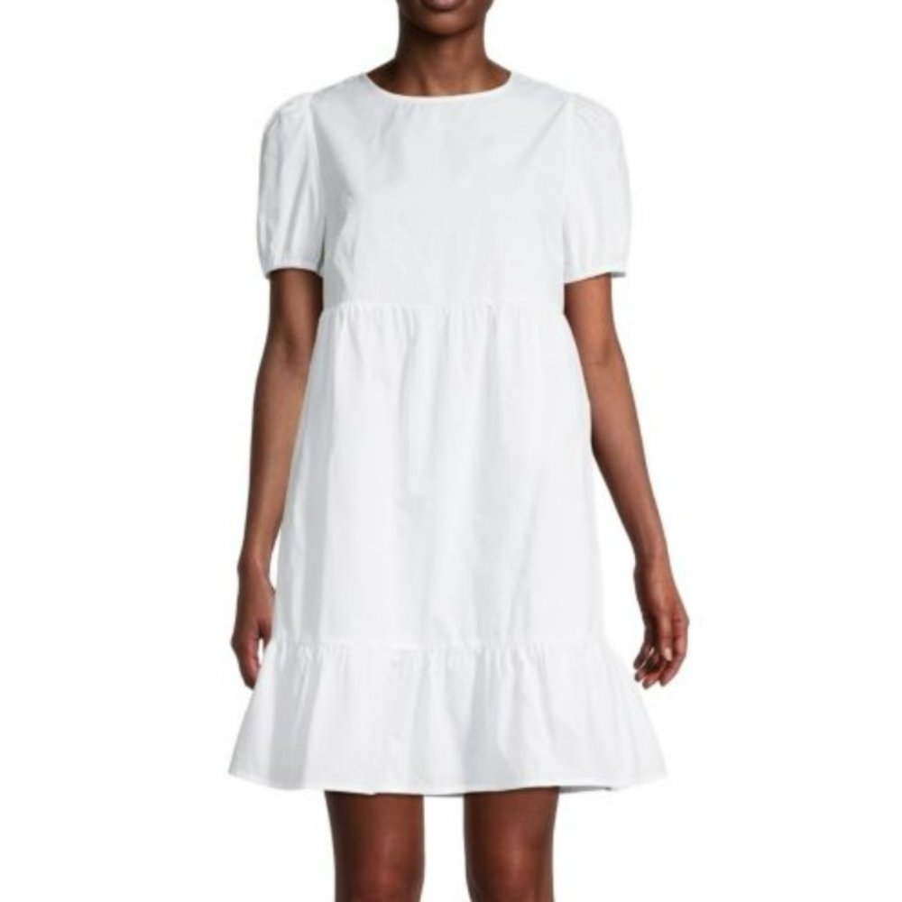 Tash+Sophie Women's White Puff Sleeve Back Lace Up Dress, Size M